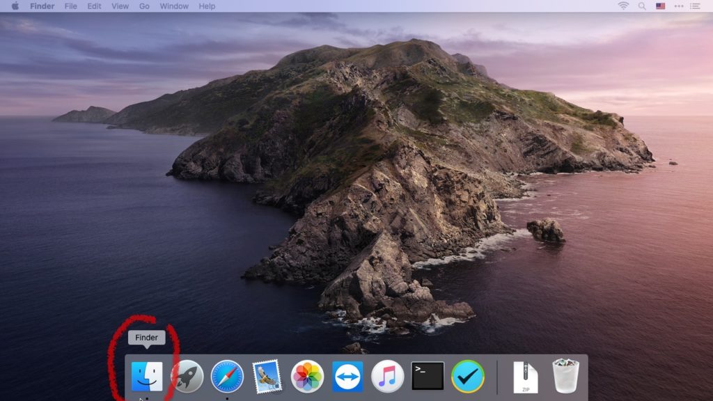 A picture of a Mac desktop with Finder highlighted