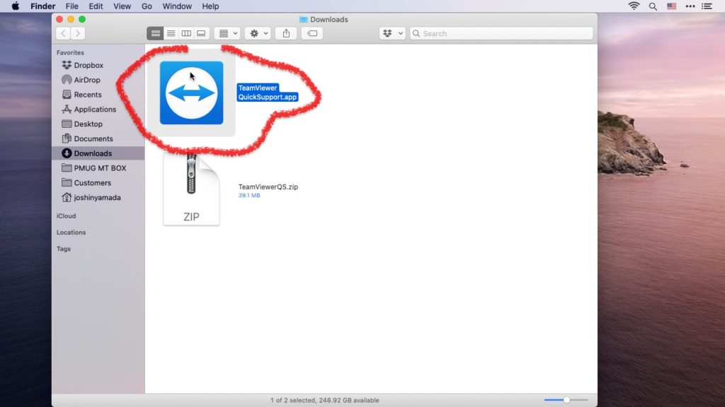Single click on the TeamViewereQuickSupport.app file to select it