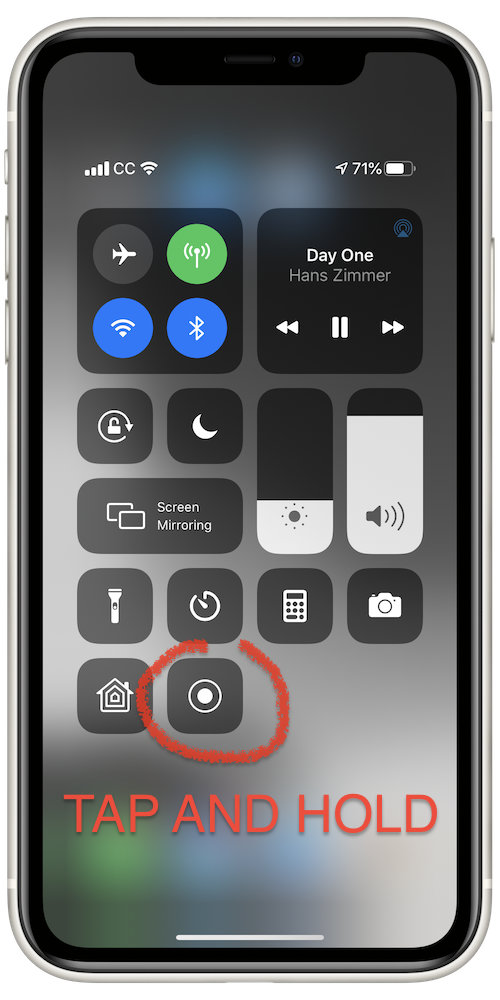 The Screen Recording button in Control Center looks like a target symbol