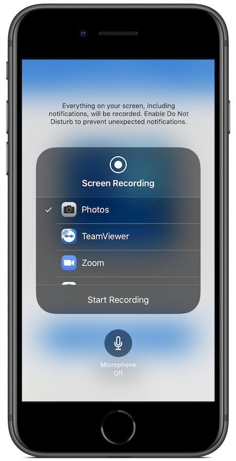 The screen recording options page in Control Center