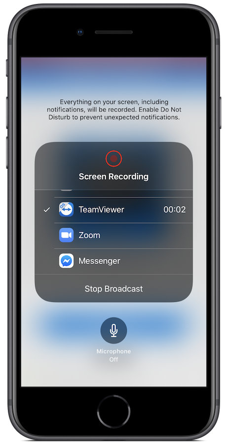 The final step to staring Screen Broadcasting on an iOS device