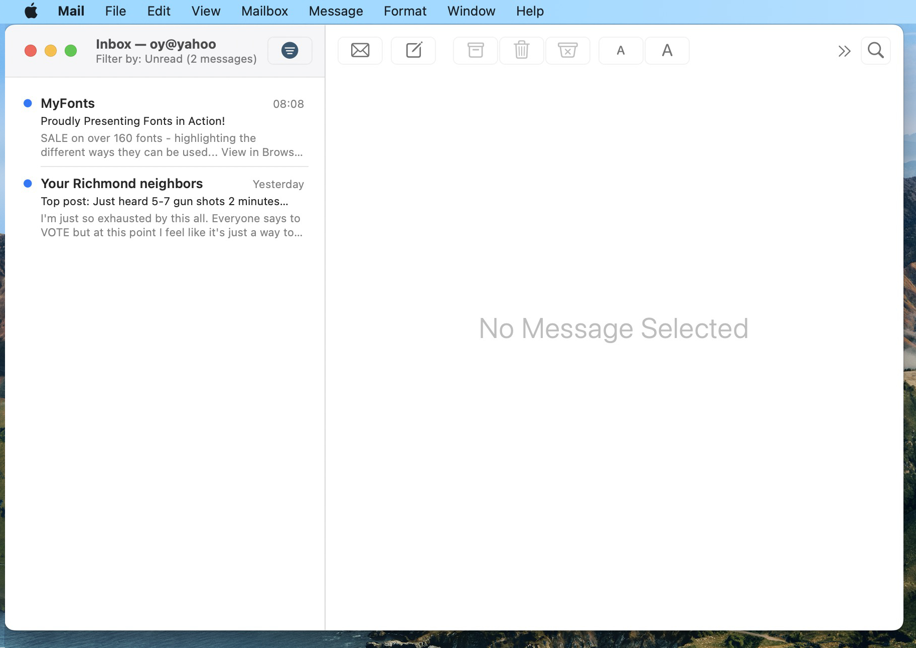 A screenshot of the main Mac OS X mail window